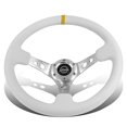 thumbnail image 2 of NRG Innovations RST-006WT-Y 350mm 3" Deep Dish 3-Spoke Cutout Holes Steering Wheel with Horn Button, 6X70mm Bolt Pattern, White Leather, 2 of 4