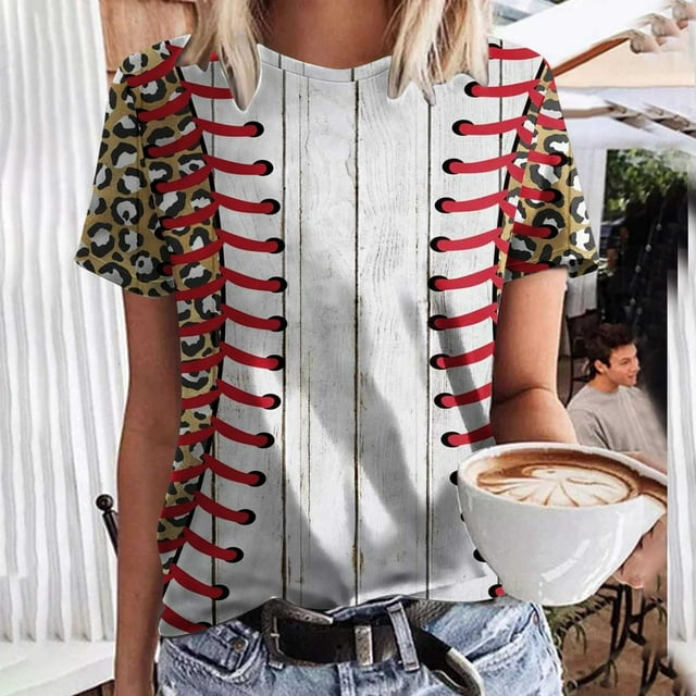 DPTALR Femmes Casual Été Impression Manches Courtes Col Rond en Vrac T-Shirt Blouse Tops