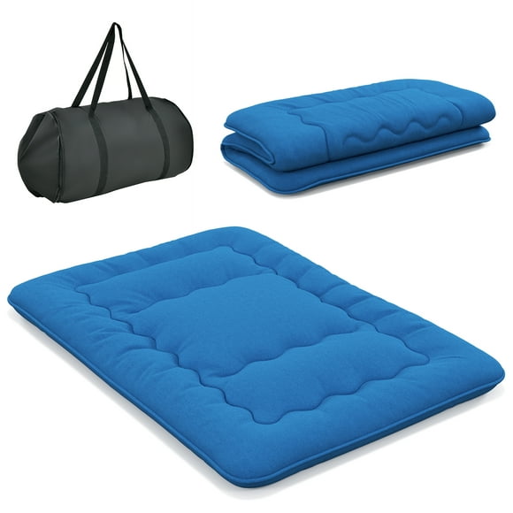 Costway Full Futon Mattress Japanese Floor Sleeping Pad Washable Cover Carry Bag Blue