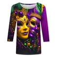 thumbnail image 4 of QATAINLAV Sales Today Mardi Gras Shirts for Women 3/4 Sleeve Mask Graphic Blouse 3D Print Carnival Themed Funny Party Tee Tops Parade Tshirt Multicolor M, 4 of 6