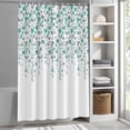 thumbnail image 3 of Teal Turquoise Grey Floral Fabric Shower Curtain Spring Flowers Washable Shower Curtains for Bathroom, Waterproof Bath Curtain with Hooks Home Decor 36x72in, 3 of 8