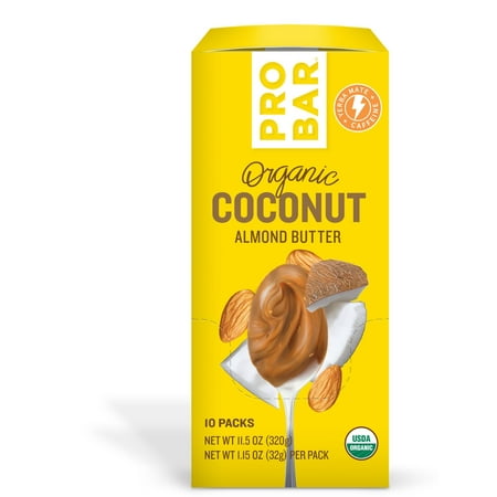 Almond Coconut Butter - PROBAR - Nut Butters - Coconut Almond Butter + Yerba Mate Caffeine, 10 Count - USDA Organic, Gluten Free, Organic Plant-Based Butter