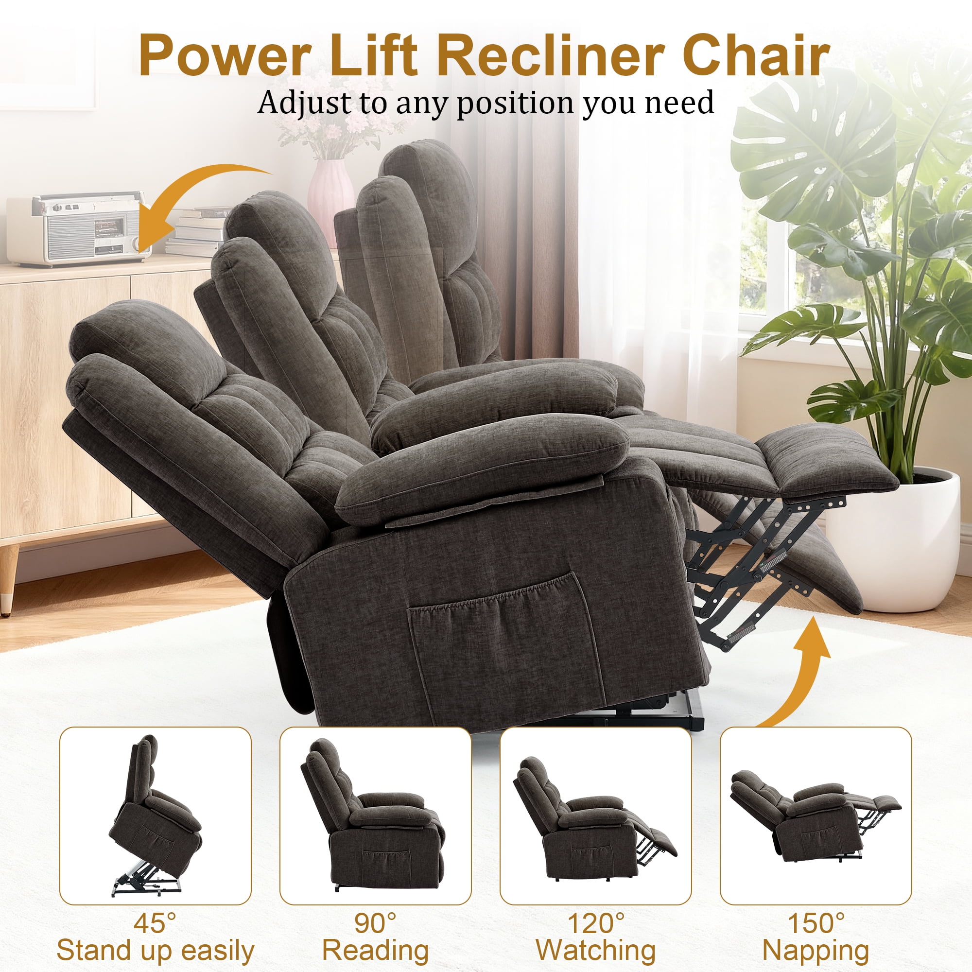 Korser Power Lift Recliner for Elderly with Heat and Massage Recliner Chair with Infinite Position Electric Lift Chair for Living Room,Brown
