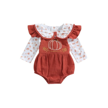 

Michellecmm Infant Baby Girl Romper Suit Long Sleeve Maple Leaf Print Tops Street Suspender Romper