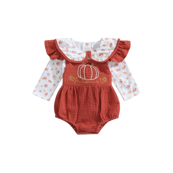 Gureui Toddler Infant Baby Girls Romper+Shirt Suit, Long Sleeve Maple Leaf Print Tops + Street Suspender Rompe 2Pcs Clothes Set