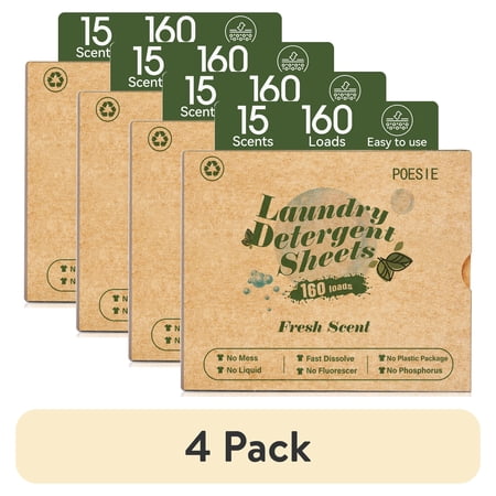 (4 pack) Poesie Laundry Detergent Sheets Fresh Scent No Waste 160 Count 1 Pack