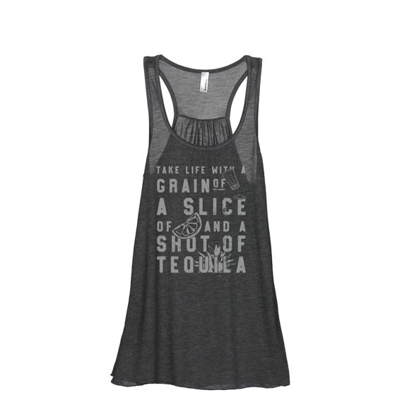 Grain Of Salt Slice Of Lime Shot Of Tequila Women's Fashion Sleeveless Flowy Racerback Workout Yoga Tank Top Charcoal Grey Sm