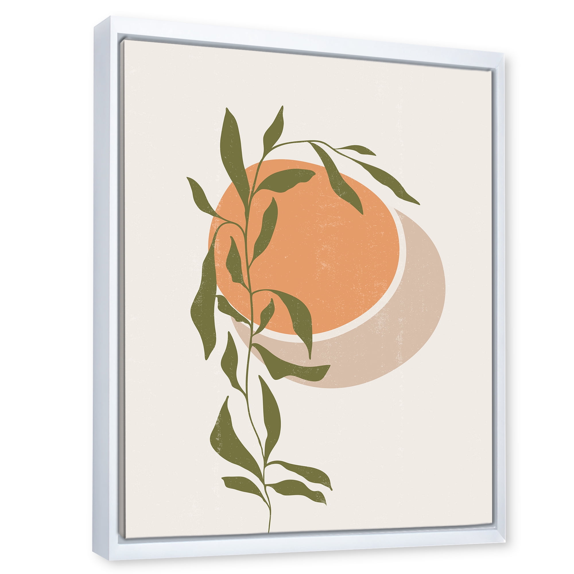 Designart 'Abstract Orange Moon and Sun With Tropical Leaf' Modern Framed Canvas Wall Art Print