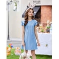 thumbnail image 3 of Oudiya Girls Dresses for Summer Flutter Sleeve Pleated Front A Line Boho Beach Tween Light Blue Casual Party Dresses, 6-14Y, 3 of 6