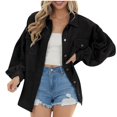 thumbnail image 1 of Lindbes Women Corduroy Long Sleeve Button Down Shirt Oversized Jacket Tops Solid Color Loose Lapel Fall Coat Clothes Outfits, 1 of 5