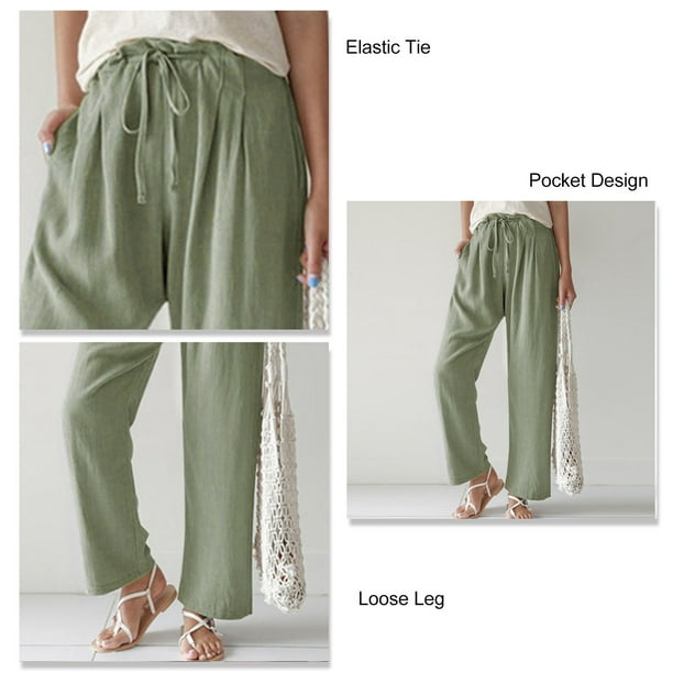 Summer Women's Trousers Stretch Waist Comfy and High Waist with