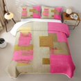 thumbnail image 2 of Castle Fairy Abstract Geometric Plaid Bed Spread Queen 3pcs,Mid Century Embossed Square Queen Coverlet Set,Hot Pink Ivory,1 Quilt and 2 Pillowcases, 2 of 7