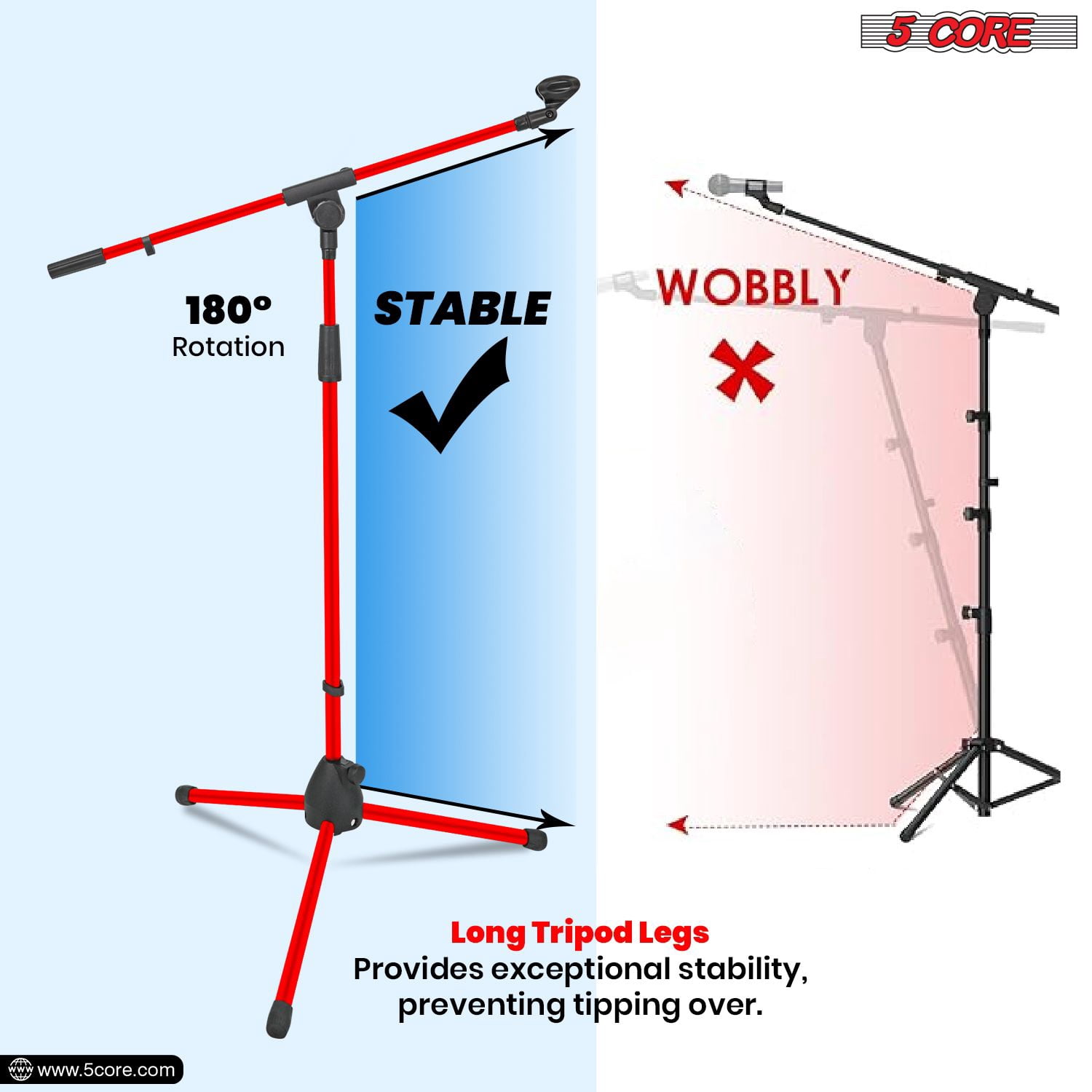 Tripod Mic Stand Floor Adjustable 18 to 72 Inches Sturdy Boom Arm Holder Microphone Stands Pedestal Para Microfono for Singing MS 080 RED