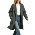 thumbnail image 2 of cocolona Trench Coat for Women Open Front Long Sleeve Solid Color Long Jacket Notch Lapel Lined Fall Winter Wool Coat with Pockets, 2 of 7