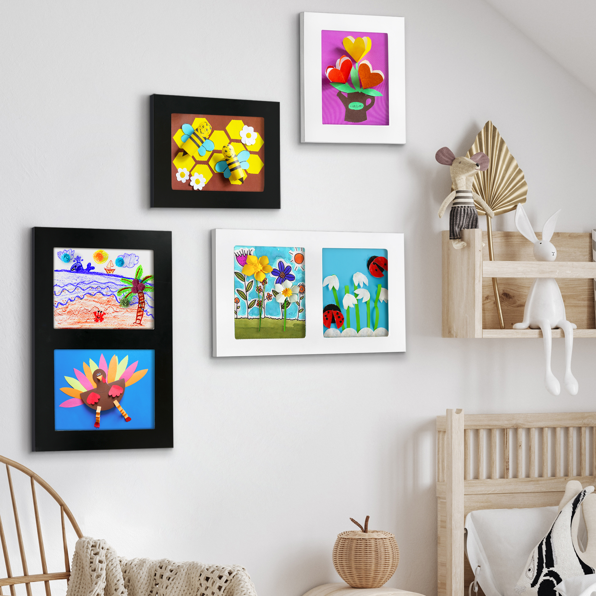Americanflat 8.5x11 Kids Art Frame Holds 25 Artworks Slide Artworks One Storage Mini Molding - Black