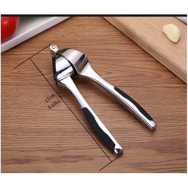 Prensa de ajo de acero inoxidable, picadora de ajo profesional y prensa, picadora de jengibre, exprimidor de cocina de mango suave pesado, negro Adepaton FLD-1908
