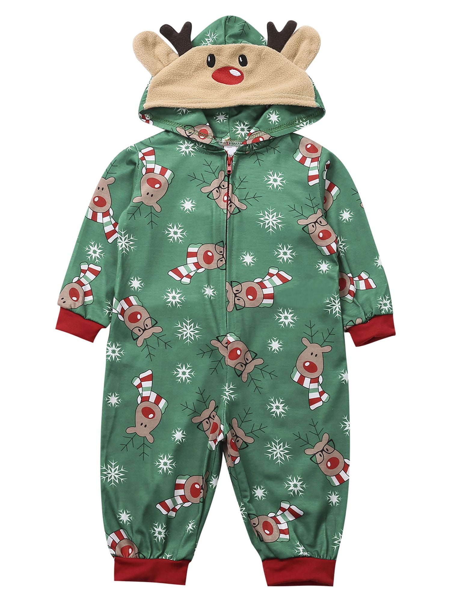 Sinhoon Christmas Family Matching Hoodie Pajamas Reindeer One Piece Jumpsuit Zipper Pjs for Adult Kids Baby