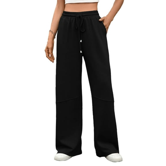 NJWS Womens High Waisted Drawstring Sweatpants Wide Leg Baggy Lounge Jogger Pants with Pockets