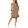thumbnail image 1 of Vestido mini de playa suelto de manga corta y cuello redondo para mujer INSPIRE CHIC con bolsillos XL marrón, 1 of 6