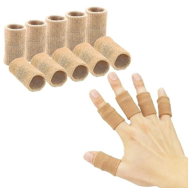 Paquete de 10 fundas para dedos, soporte para férula para pulgar para soporte de dedos, cinta elástica transpirable para dedos, protector de presión de compresión para aliviar el dolor