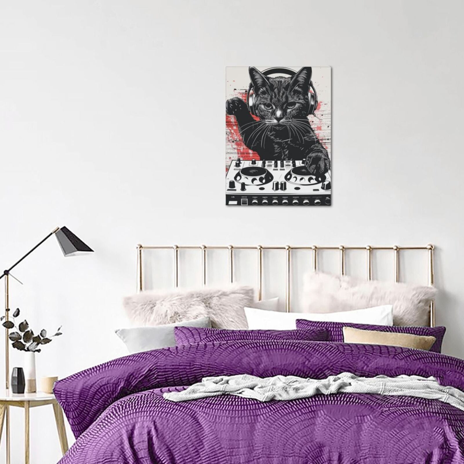 12x16 inch Music Room Wall Decor Cat Playing Music Canvas Frameless Painting,Music Festival Wall Art Decor Prints Poster,Modern Art Cat Playing Music Decorative Paintings,Gift For Music Lover