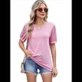 thumbnail image 3 of Camisetas de Encaje de Corta con Cuello en V para Mujer, Blusas Casuales Holgadas, Camisetas Rosa XL, 3 of 7