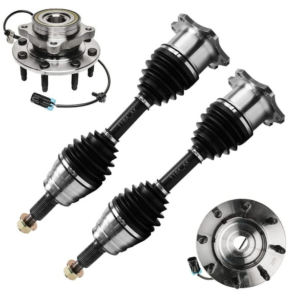 Detroit Axle - 4WD Front CV Axles Wheel Bearing Hubs for Chevy GMC Silverado Sierra Avalanche Suburban Yukon XL 2500 3500 HD Hummer H2 [8-Lug], 2 CV Axle Shafts, 2 Wheel Hubs Replacement