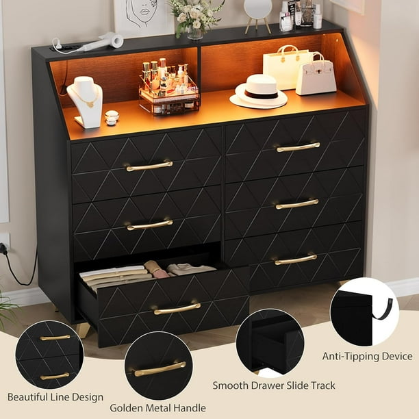 Seasonal Sale Black Fabric Dresser with 15 Drawers  Stylish Storage  Solution for Bedroom, Entryway, and Living Room  Durable Metal Frame, Side  ...