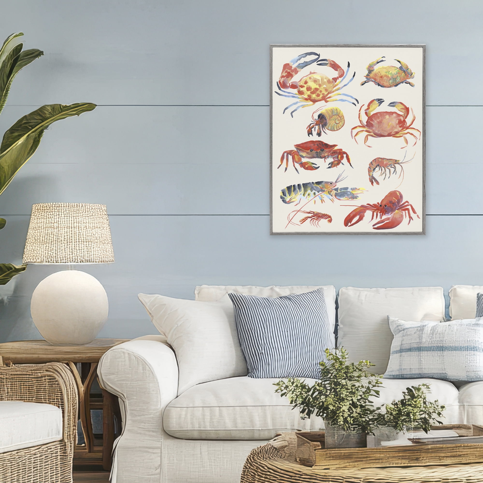 Stupell Industries Nautical Crustacean Collection Gray Framed Giclee Art, design by June Erica Vess