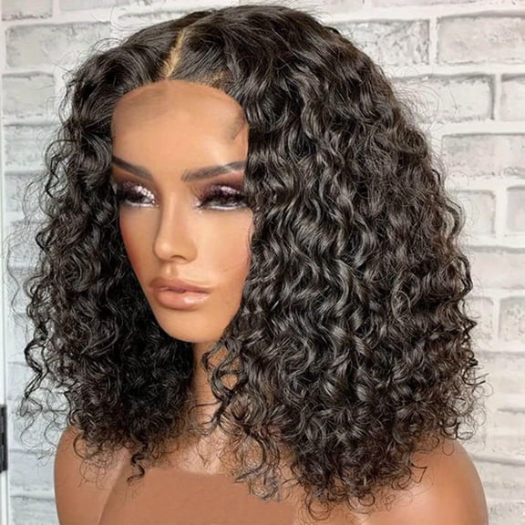 14 Inch Water Wave Bobble Head Wig with 13x4 HD Clear Lace - Pre-Plucked Natural Hairline, 150% High Density for a Full & Voluminous Deep Curly Style