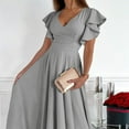 thumbnail image 1 of Vestido con cintura fruncida, vestido corto con mangas con volantes, vestido con escote en V y mangas con volantes, vestido cruzado con escote en V diseñado para el futuro, 1 of 5
