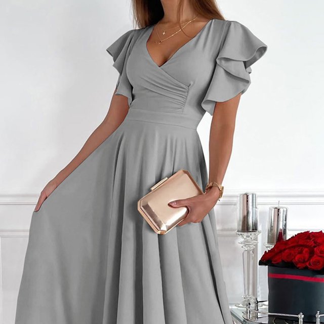 Vestido con cintura fruncida, vestido corto con mangas con volantes, vestido con escote en V y mangas con volantes, vestido cruzado con escote en V diseñado para el futuro