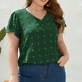 thumbnail image 4 of Wycnly Womens Blouses and Tops Dressy Going out Casual Lightweight Chiffon Jacquard Plus Size Tunic Shirts Summer Solid V-Neck Short Sleeve Cute Tees Tops Green XL, 4 of 7