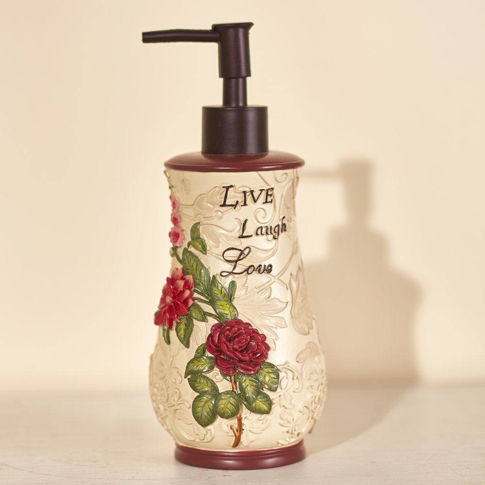 Live Laugh Love Ceramic Soap Dispenser/Lotion Pump With Flowers