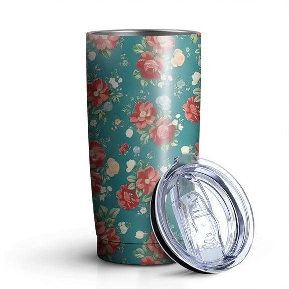 20oz Tumblers Pioneer Flower Floral Print Pattern Stainless Steel Vacuum Insulated Double Wall Travel Tumbler Cups Mug with Lid and Straw,Cleaning Brush for Cold & Hot Drinks
