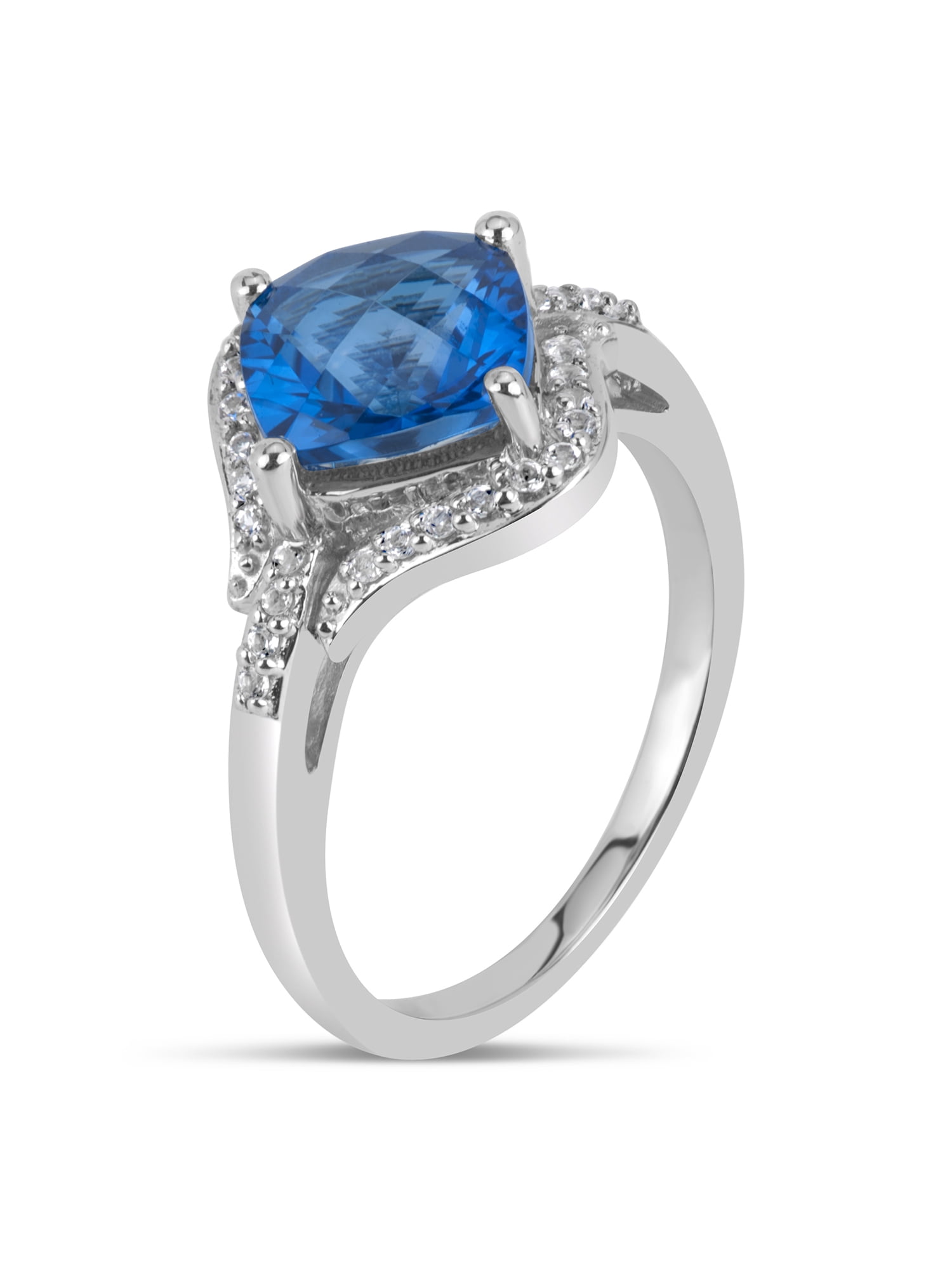 Cushion Cut Blue and White Topaz Ring in Sterling Silver