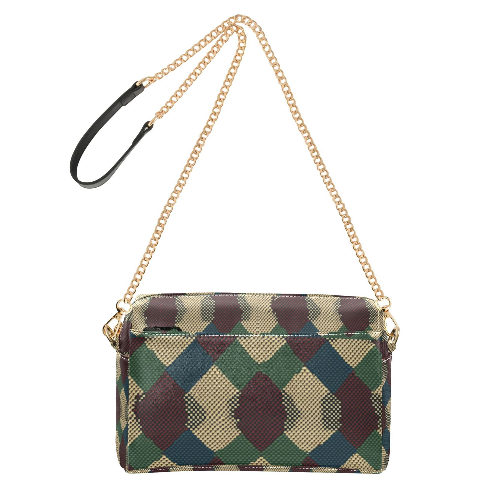FORMRS Women Crossbody Purse with Chain Strap Vegan Leather Shoulder Handbag, Green Tartan Pattern