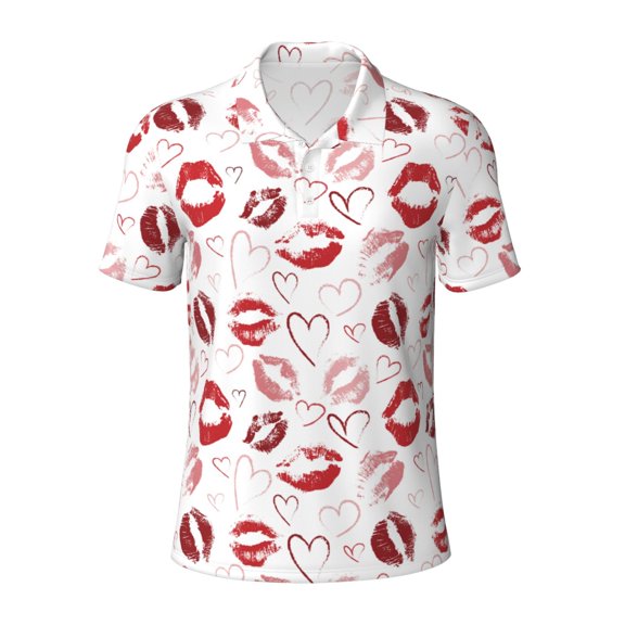Kuqiui Mens Golf Polo Shirt Dry Fit Performance Sport Short Sleeve Golf Polo Shirts for Men-Red Lips