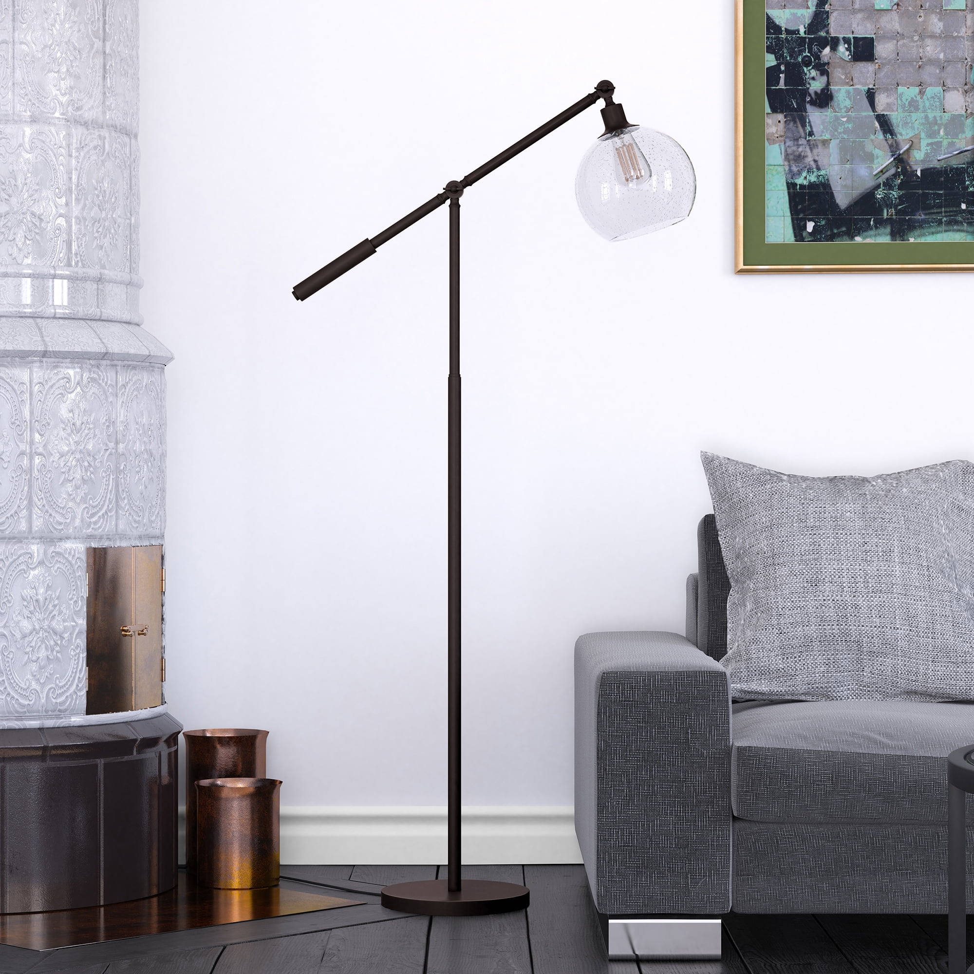 Evelyn&Zoe Dardan Industrial Adjustable Metal Floor Lamp, Black with