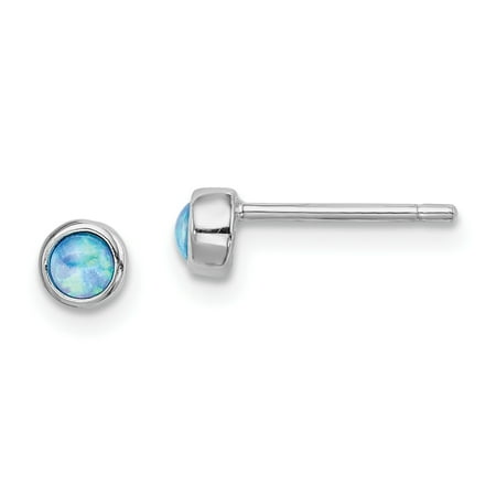 Sterling Silver Rhodium-plated 4mm Imitation Opal Round Post Stud
