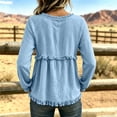 thumbnail image 4 of longantii Boho Tops For Women Vintage V Neck Long Sleeve Shirts Frayed Raw Hem Gauze Blouses Relaxed Empire Waist Beach Vacation Outfit Blue L, 4 of 6