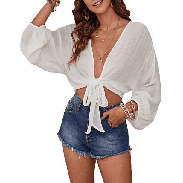 Traje de Baño para Mujer, Túnica, Bikini con Lazo, Camiseta de Playa Suave de Larga XS