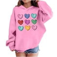 thumbnail image 5 of Pink Girls Hoodie Oversized Graphic Pullover with Colorful Hearts Print | Lightweight Casual Sweatshirt for Kids & Youth 4-14 Years,Size 5 T, 5 of 8