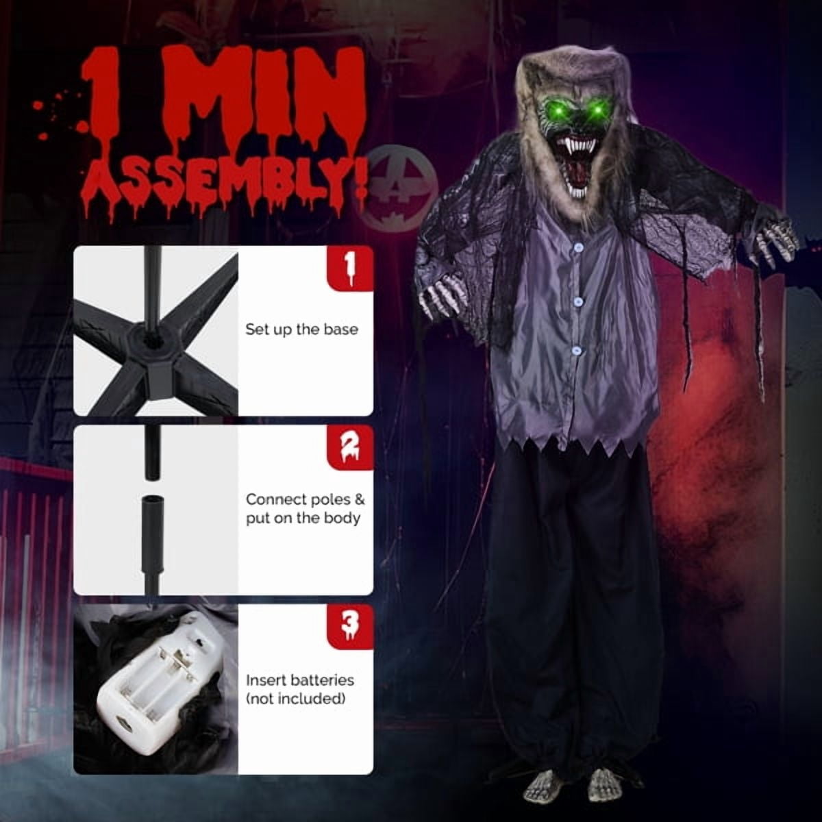 6.9FT Halloween Standing Decoration, Sensor-Activated , Waterproof Polyester for Yard/Garden