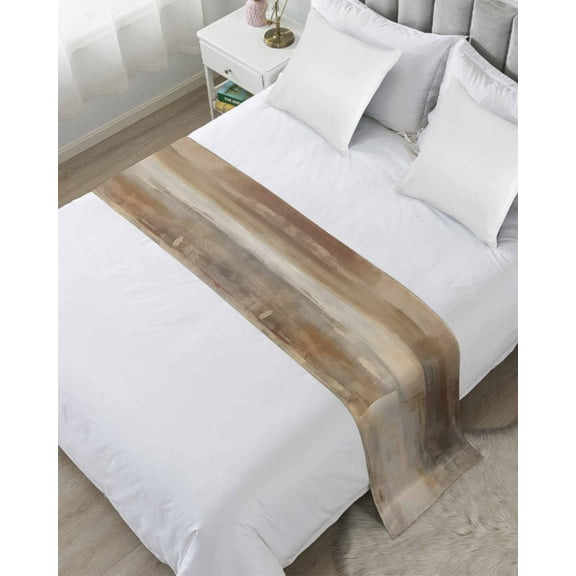 Brown Bed Runner for Twin Size Bed, Oil Painting Abstract Art Contemporary Bedspread Protector Slipcover Bed Scarf for Foot Bed Runners & Scarves for Bedroom Hotel Wedding Room 71x20 Inches