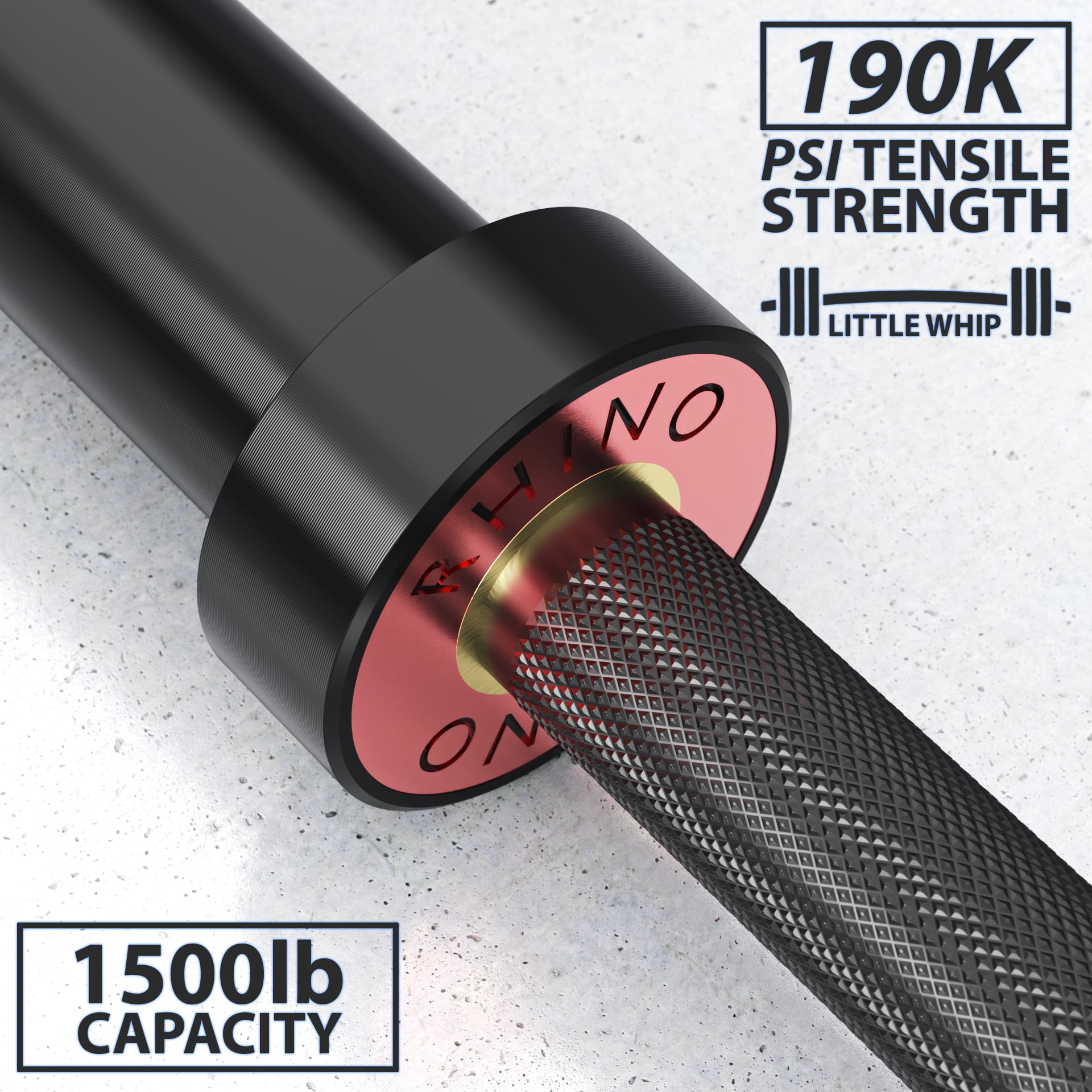 Synergee Rhino Powerlifting Barbell - Power Bar - Squat, Bench Press, & Deadlift Bar - 45 lbs, 29 mm, Power Lifter Bar