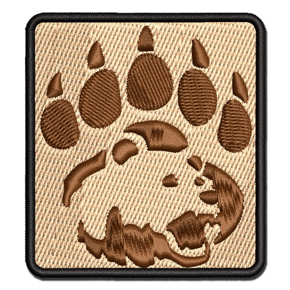 Grizzly Bear Head in Claw Paw Applique Multi-Color Embroidered Iron-On Patch - 2.5 Inch Small