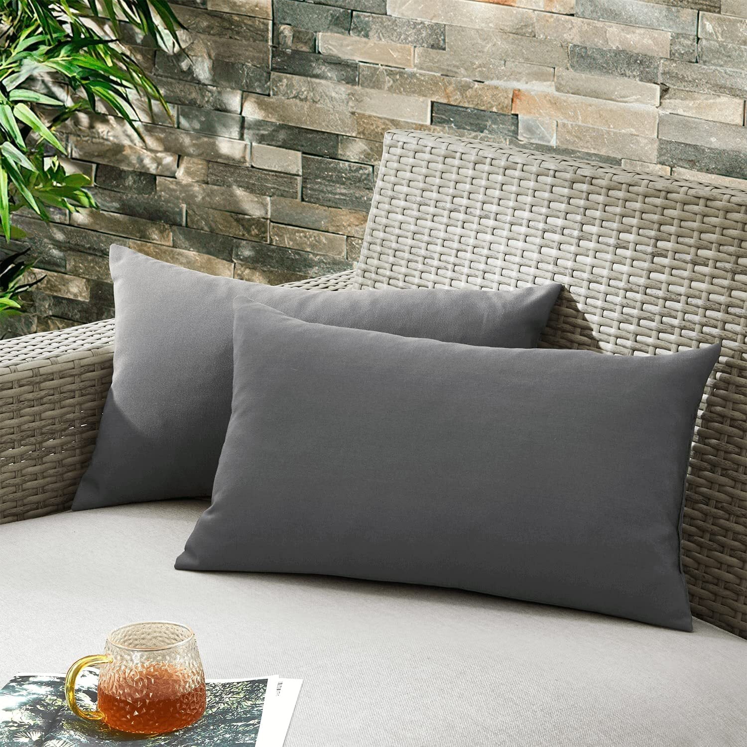 UNIKOME Outdoor Waterproof Throw Pillows 12x20 Feathers and Down Filled