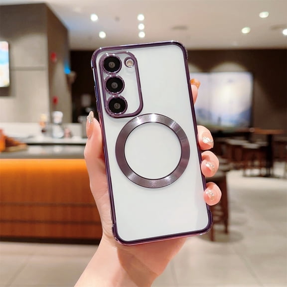 Luxury Magnetic Case For Samsung Galaxy S24 FE, Electroplated Clear Slim Cover with Built-in Full Camera Lens Protection Compatible with MagSafe Charger Shockproof Rubber Back Case,Darkpurple