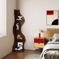 thumbnail image 2 of Yowos Corner Shelf, 5 Tier Walnut Bookcase Modern Wavy Wall Bookshelf Small Storage Rack Stylish Accent for Small Space, Plant Stand, 2 of 9